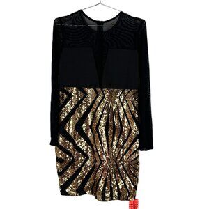 Red Dot Boutique Mesh Sequins Gold Dress L Disco Party NWT